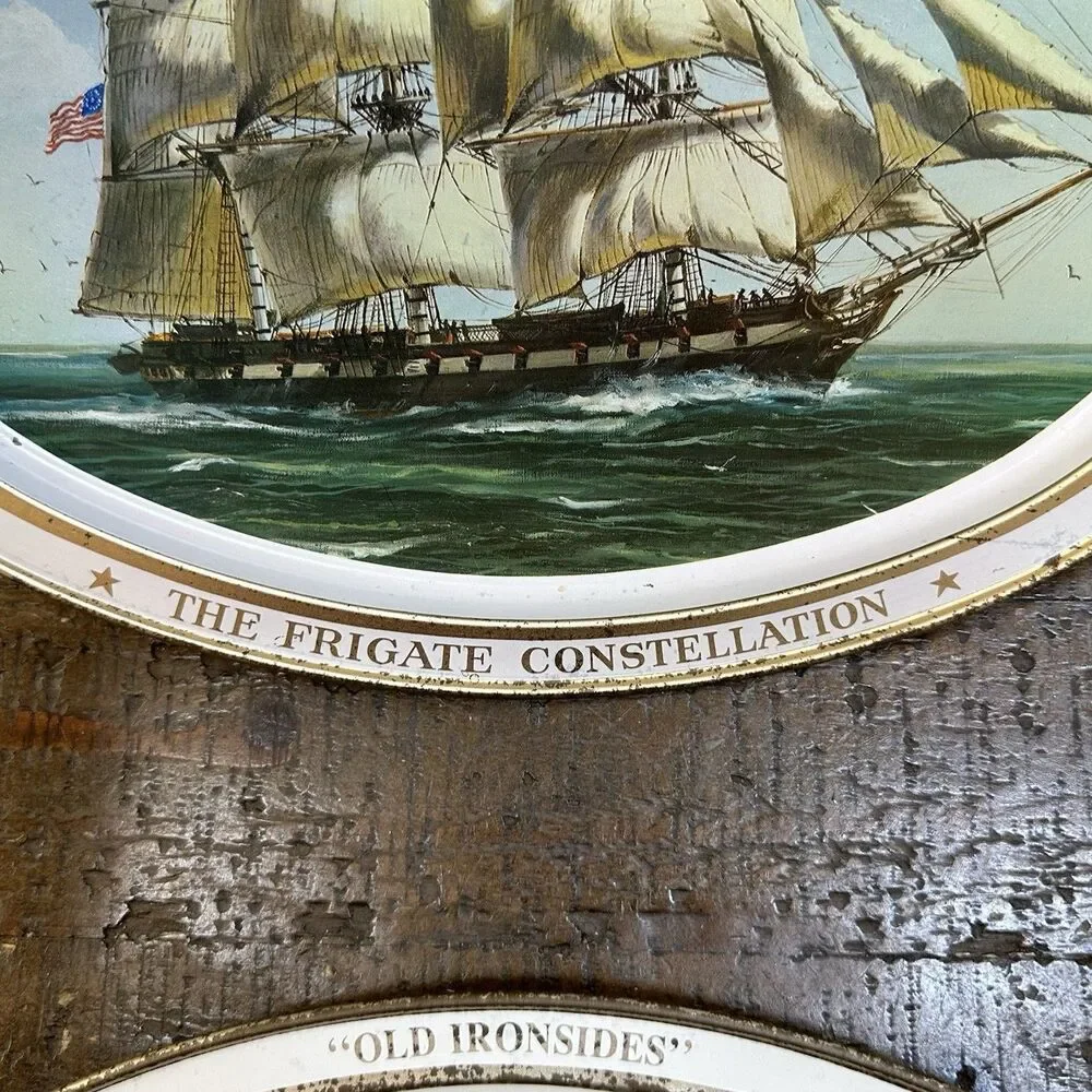 1976 Bicentennial Tray Set – Constellation & Old Ironsides Nautical Decor